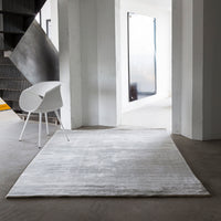 Light gray area rug with subtle texture and a smooth surface, complementing modern decor.