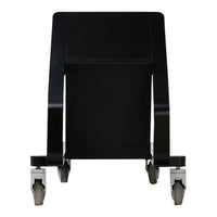 Black rolling cart with sleek, minimalist design and smooth wheels for easy mobility.