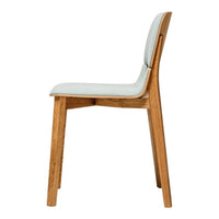 Light wood chair with a smooth, pale blue cushion and clean lines, perfect for modern décor.