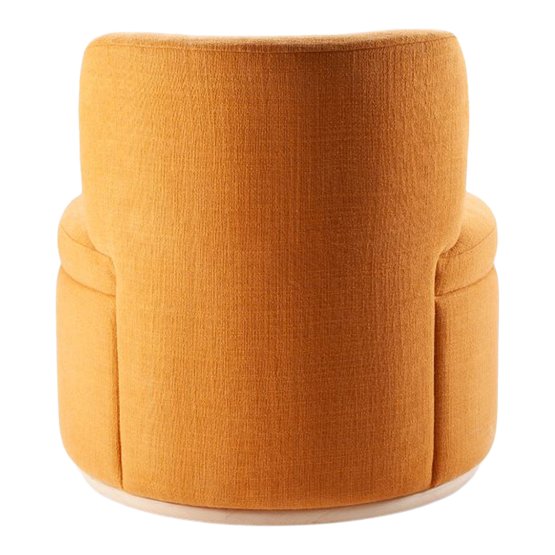 Round orange chair with a textured fabric, featuring a smooth, warm hue perfect for modern decor.