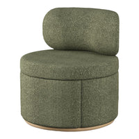 Stylish green upholstered accent chair with textured fabric and circular design, perfect for modern décor.