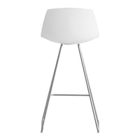 Minimalist white bar stool with sleek silver metal legs, perfect for modern decor. Simple and elegant design.