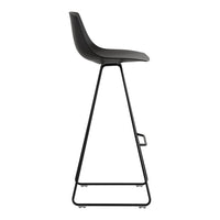 Sleek black bar stool with a minimalist design and contrasting metal frame, perfect for modern decor.