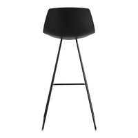 Sleek black bar stool with a smooth, minimalistic design and slender metal legs. Perfect for modern interiors.