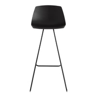 Black modern bar stool with a sleek design and minimalistic metal legs. Perfect for contemporary spaces.