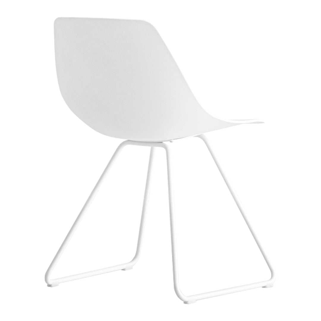 Stylish white chair with a sleek, minimalist design and plain white finish, perfect for modern decor.
