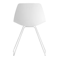Modern white chair with a smooth finish and minimalist design, featuring sleek white metal legs. Perfect for any decor.