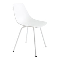 White modern chair with a sleek, minimalist design and smooth, matte finish. Perfect for contemporary decor.