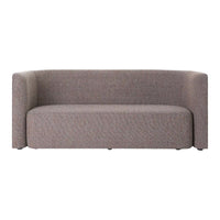 Contemporary curved sofa in soft grey fabric with subtle textured pattern, perfect for modern living spaces.