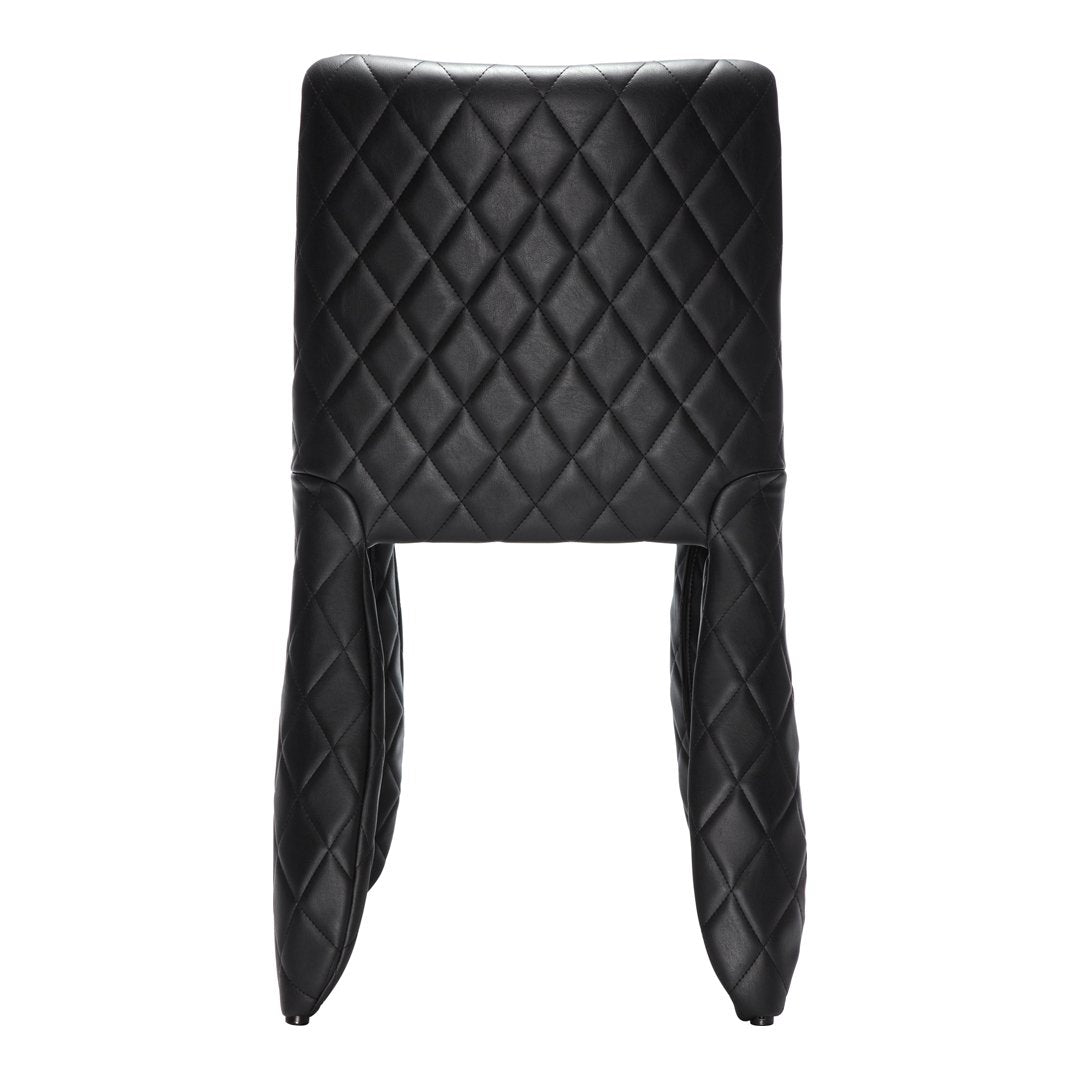 Black quilted stool with diamond pattern design, featuring sleek lines and modern aesthetic. Perfect for stylish interiors.