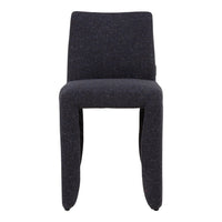 Sleek black upholstered chair with a smooth, modern design and subtle textured pattern. Ideal for contemporary spaces.