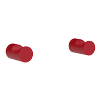 Bright red circular knobs with a glossy finish, perfect for adding a pop of color to any furniture.