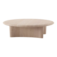 Light wood coffee table with a smooth, natural grain and rounded edges, showcasing a minimalist design.