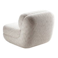 Cream-colored ribbed chair with subtle textured patterns, adding a modern and cozy aesthetic.