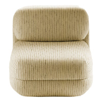 Beige ribbed accent chair with subtle texture and patterned fabric, perfect for modern decor.