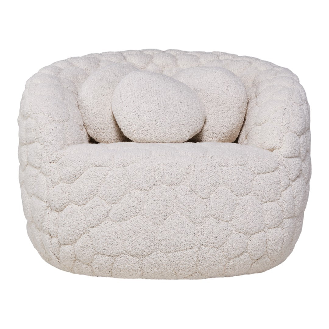 Cream-colored plush chair with a textured, cloud-like pattern and rounded cushions. Perfect for cozy spaces.