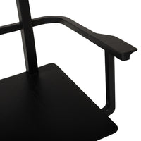 Black armchair featuring a sleek, modern design with a smooth matte finish.