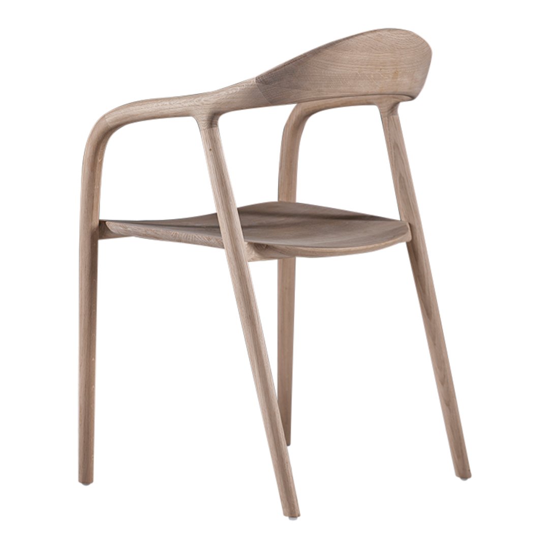 Light wood chair with a smooth finish and curved backrest, showcasing natural tones and minimalist design.