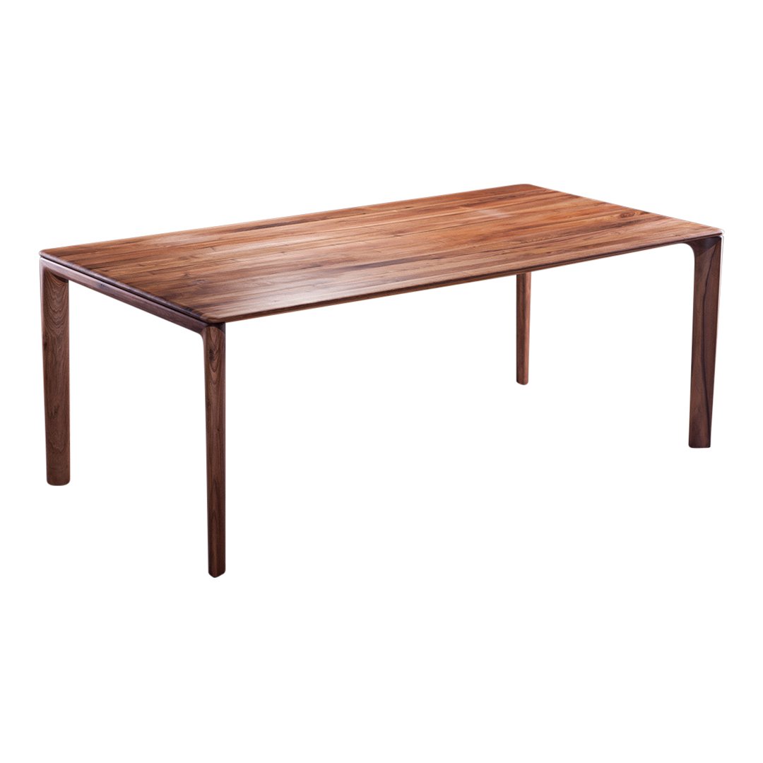 "Elegant brown wooden dining table featuring a smooth, natural finish and minimalist design."