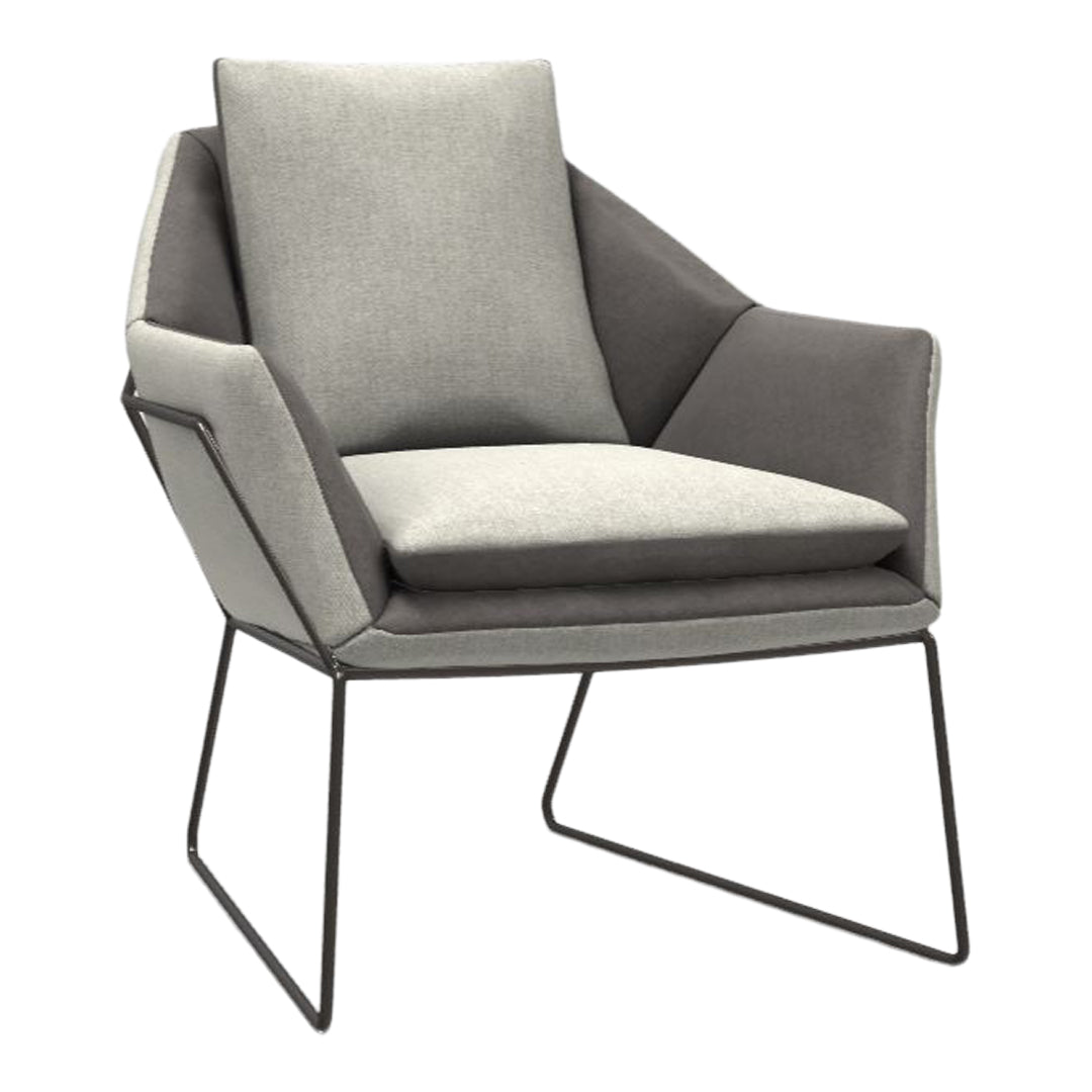 Modern gray accent chair with a sleek design and contrasting light gray cushion. Ideal for contemporary decor.