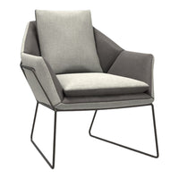 Modern gray accent chair with a sleek design and contrasting light gray cushion. Ideal for contemporary decor.