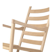 Light wood chair with a minimalistic design featuring smooth, natural grain and horizontal slatted pattern.