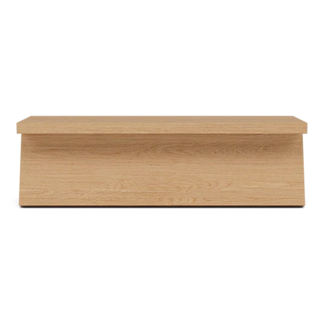 Light oak wood bench with a smooth, minimalist design, featuring natural grain patterns and a warm finish.
