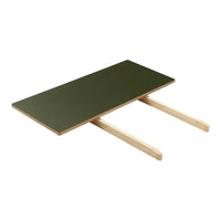 Dark green tabletop with natural wood legs, minimalist design, perfect for modern decor.