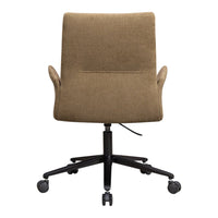Brown textured office chair with minimalist design and smooth black rolling base. Simple and modern aesthetic.