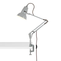 Gray adjustable desk lamp with clean lines and a vintage-inspired design, featuring a contrasting flexible cord.