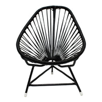Black Acapulco chair featuring a unique geometric pattern with sleek lines and modern design. Perfect for stylish decor.