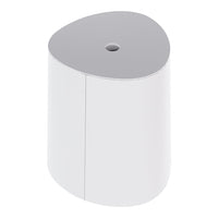 White cylindrical container with a gray triangular lid and a central hole, featuring a sleek, modern design.