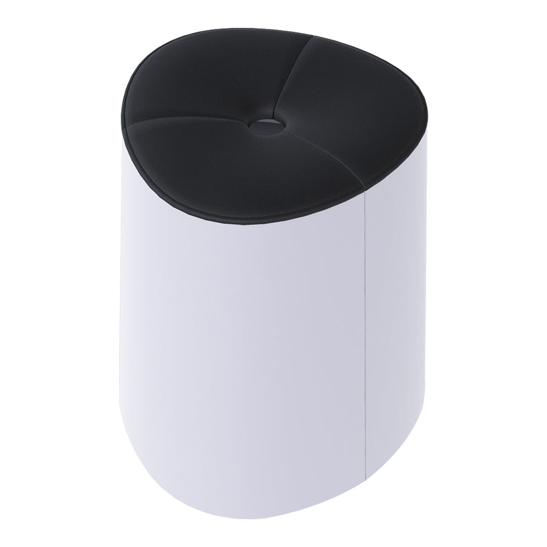 Modern black and white cylinder stool with a smooth top and subtle pattern. Ideal for contemporary decor.