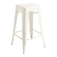 White metal bar stool with a sleek, minimalist design and clean lines. Perfect for modern decor.