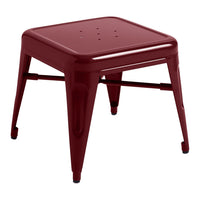 Rust-colored metal stool with a smooth, shiny finish and minimalist square design. Perfect for modern decor.