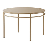 Beige round table with a smooth top and minimalist metal legs, perfect for modern decor.