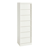 Tall, sleek cabinet in a minimalist white finish with smooth, flat drawer fronts. Ideal for modern spaces.