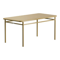 Rectangular gold dining table with a smooth surface and sleek metal legs, perfect for modern interiors.