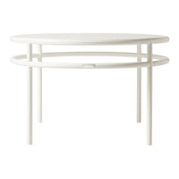 White oval coffee table with minimalist design and smooth, sleek finish. Perfect for modern decor.