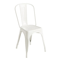 White metal chair with a sleek, minimalist design, featuring a smooth finish and classic industrial styling.
