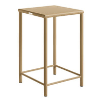 Tan square bar stool with a smooth surface and minimalist design, perfect for modern spaces.