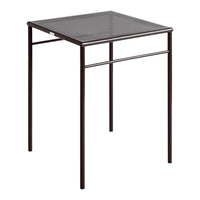 Dark brown metal side table with a sleek mesh top and minimalist design, perfect for modern outdoor or indoor settings.