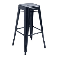 Black metal bar stool with a sleek, minimalist design and a smooth finish. Ideal for modern decor.