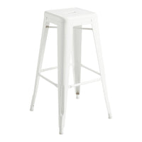 White metal bar stool with a sleek, minimalist design and smooth finish, perfect for modern decor.