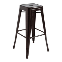 Dark brown metal bar stool with a sleek, modern design and a smooth, glossy finish. Ideal for contemporary spaces.
