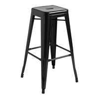 Black metal bar stool with a sleek, minimalist design and no visible patterns. Perfect for modern decor.