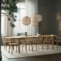 Neutral beige and soft white hues with natural wood tones, featuring minimalistic shapes and elegant lines.