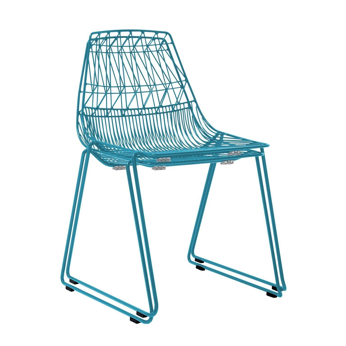 Turquoise wireframe chair featuring a modern design and sleek lines, perfect for contemporary decor.