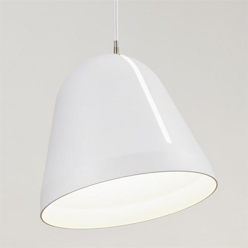 White cone pendant lamp with a smooth finish and subtle gold trim, featuring a modern minimalist design.