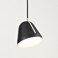 Black pendant lamp with a sleek, minimalist design and a contrasting white interior. Perfect for modern decor.